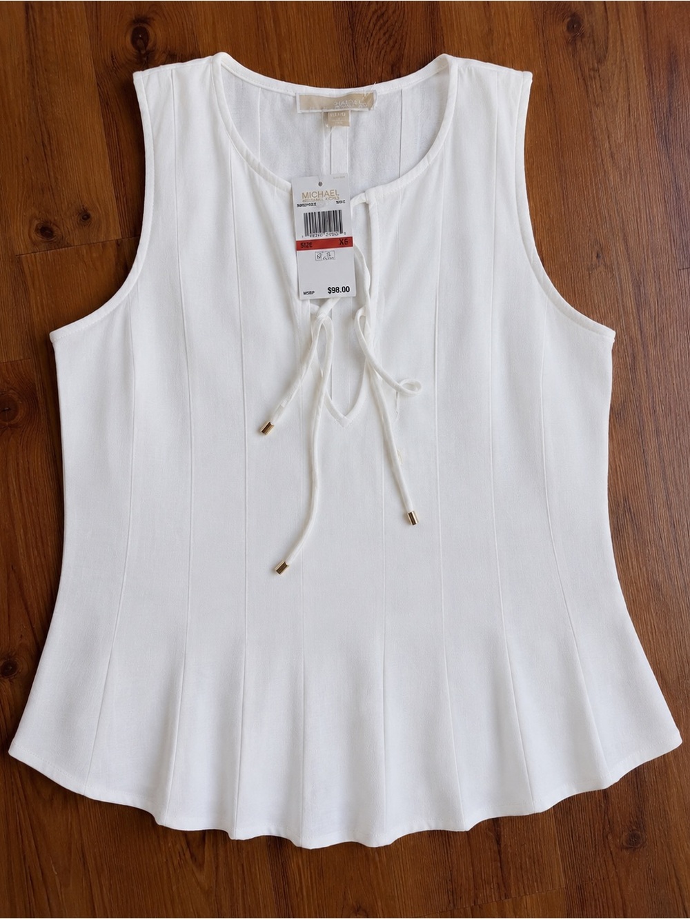 Michael Kors White Sleeveless Tie-Neck Flared Knit Tank
